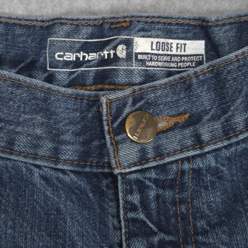 Carhartt Loose Fit Mens Size 36x32 Distressed Grunge Blue Denim Jeans BD4941-M